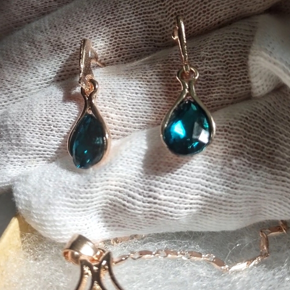 Necklace Set Cyan Blue Cubic Zirconia Rose Gold - Picture 14 of 15